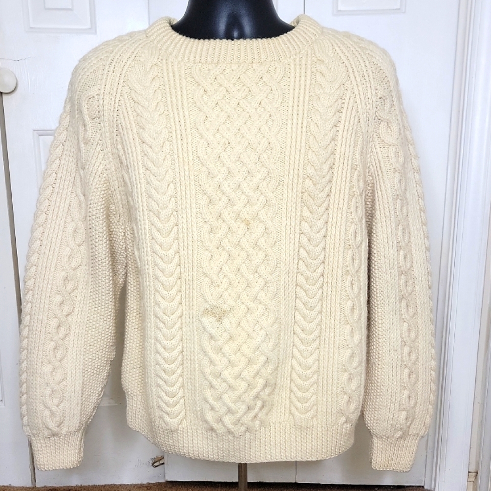 Blarney Woolen Mills Irish Fisherman Cableknit Crewneck Sweater Cream Vintage